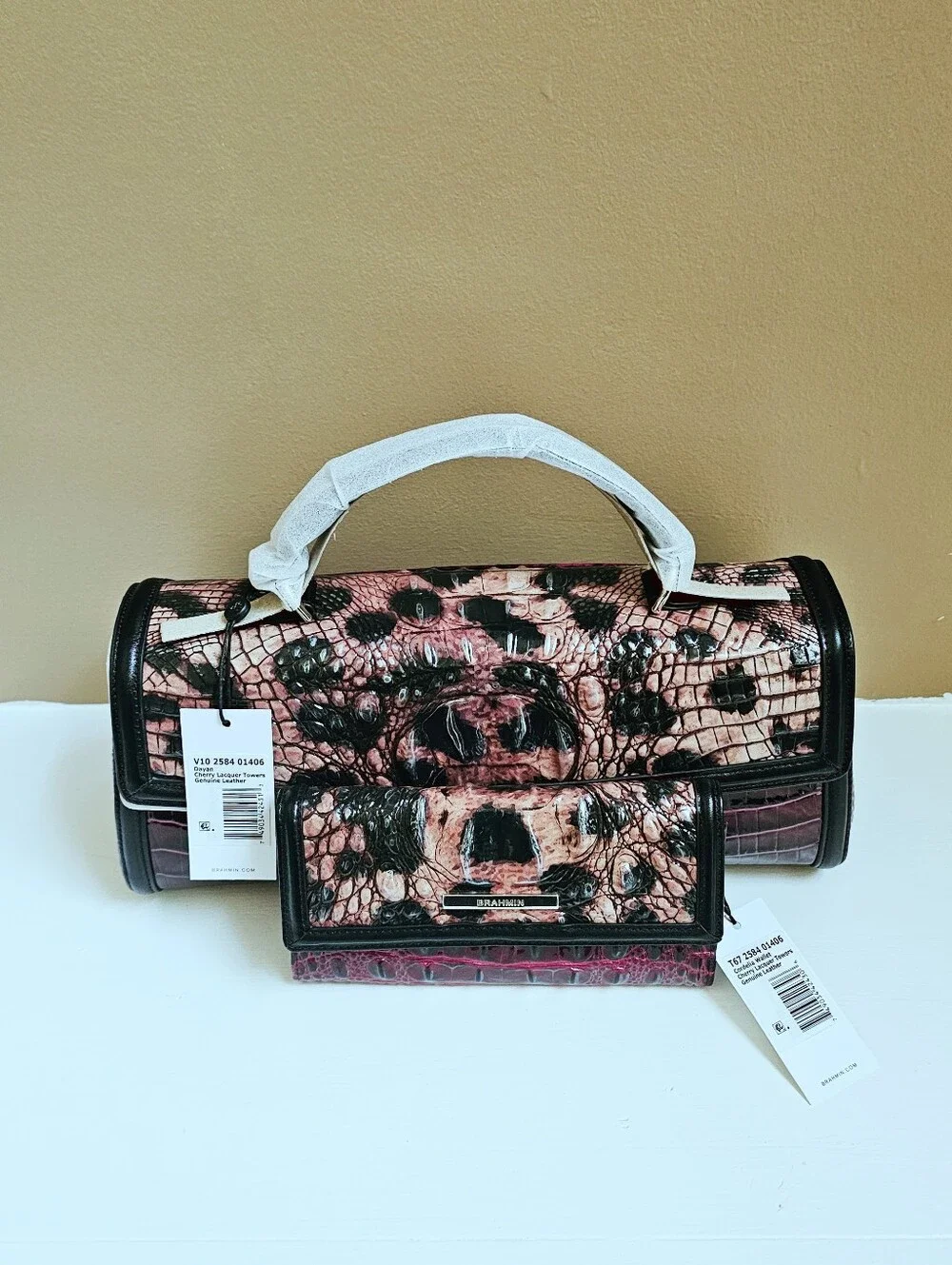 NWT Brahmin CHERRY LACQUER TOWERS Dayan w/Cordelia Wallet